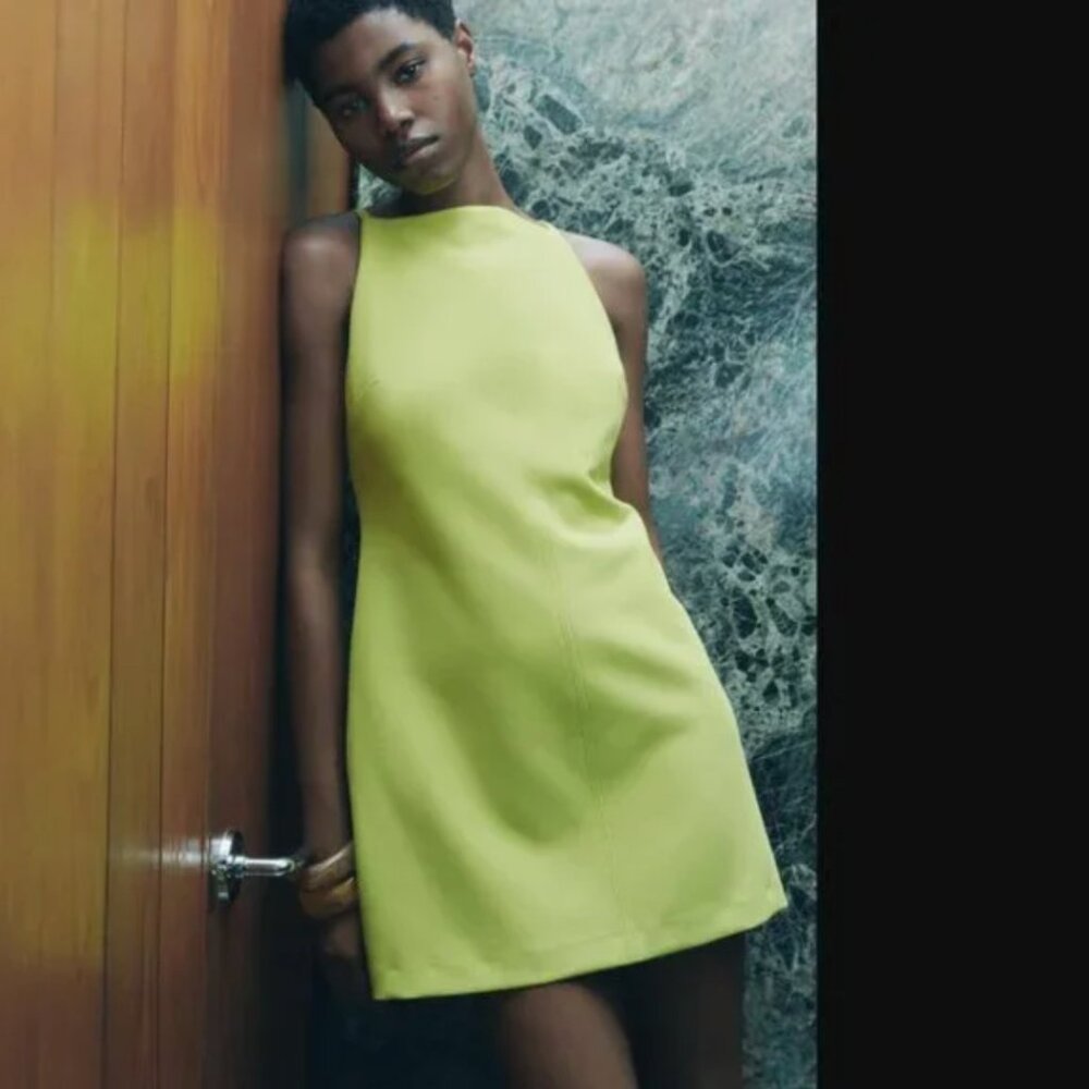 NWT ZARA MINI DRESS ZW COLLECTION LIME FIZZ